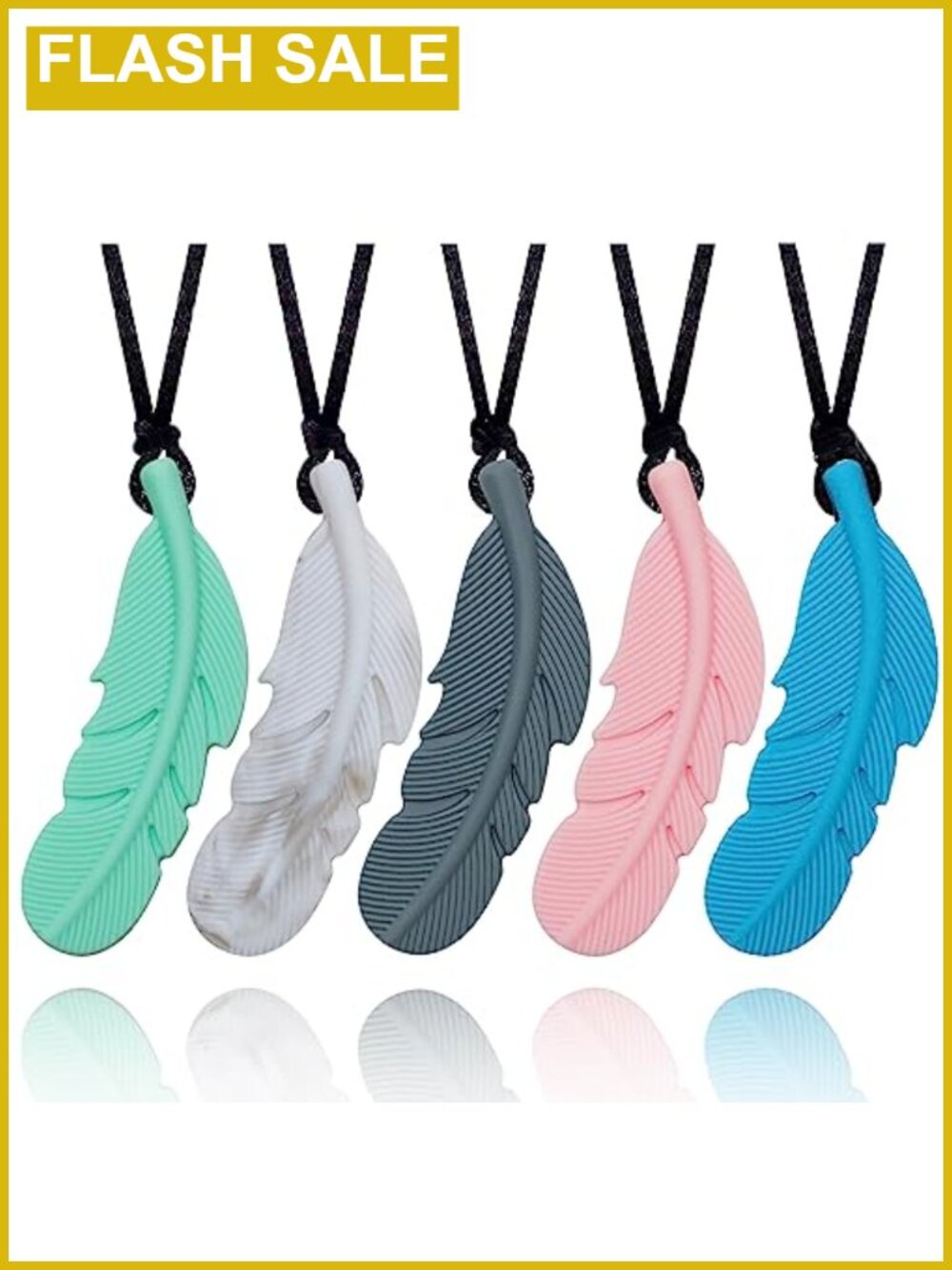 Silicone Sensory Chew Necklace 5 Pack Feather Pendant for Kids Autism ADHD